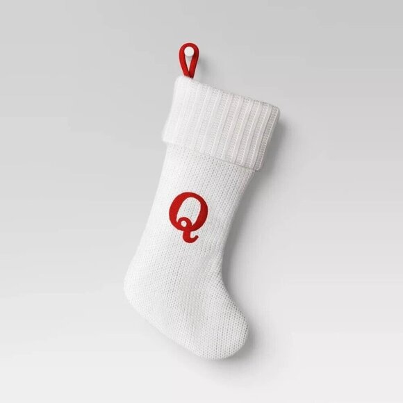 Wondershop Other - Wondershop Letter Q Red Monogram Mini Size White Knit Christmas Stocking